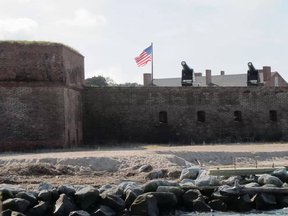 Fort Clinch and its flag and cannons.