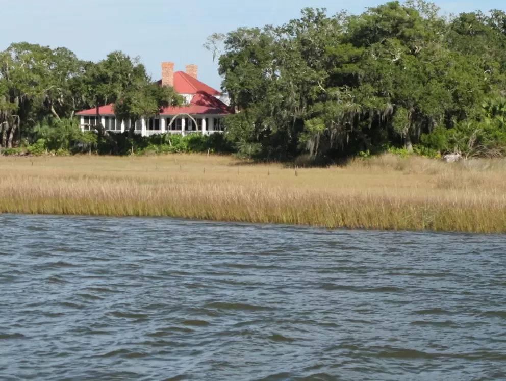 Marshy shoreline and a home on Cumberland Island.