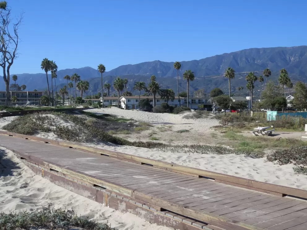 Looking back from the beach toward the mountains.