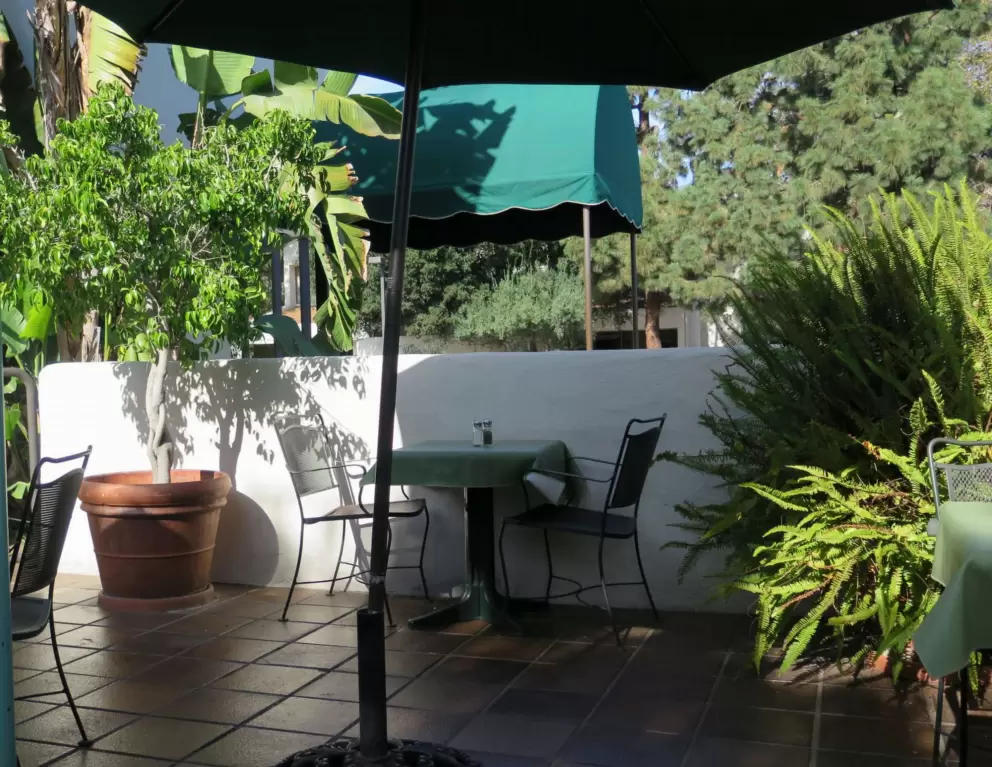 The lovely patio of Natural Cafe, near La Cumbre Mall.