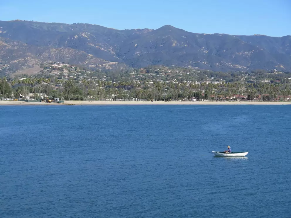 The amazing view of the water and mountains.