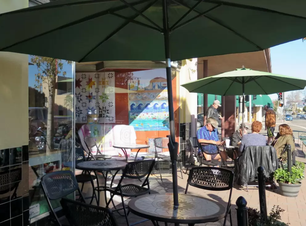 Umbrellas outside South Side Coffee.
