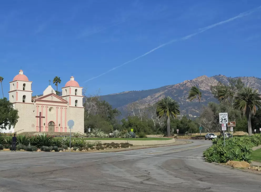 The mission and the mountains.