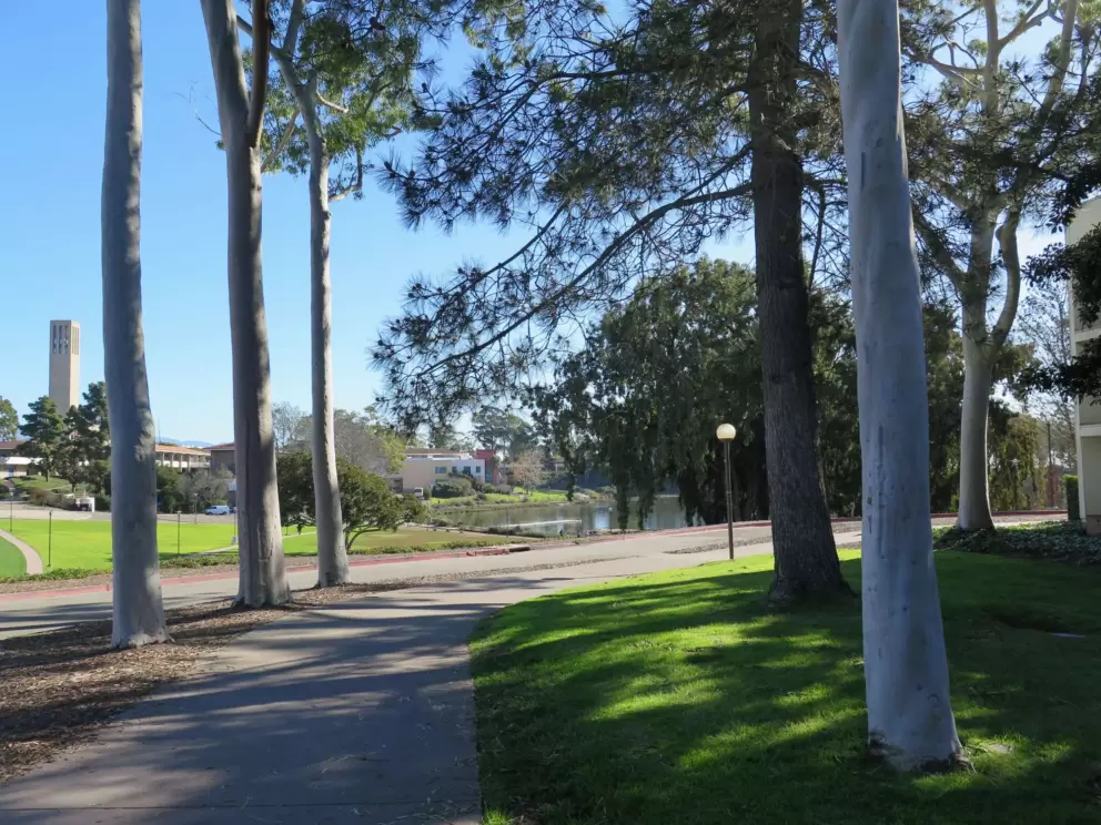 As you reach campus and the lagoon, from Isla Vista, a very short walk.