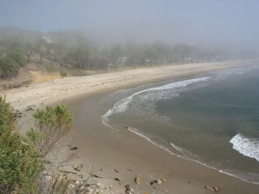 Foggy day at Refugio Beach- looking down on the beach from the hike on the western headland.
