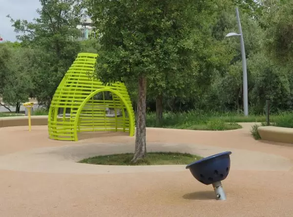Play structure and spinner.