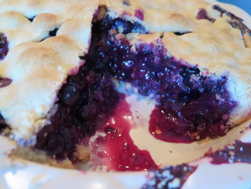 The inside of the blueberry pie!