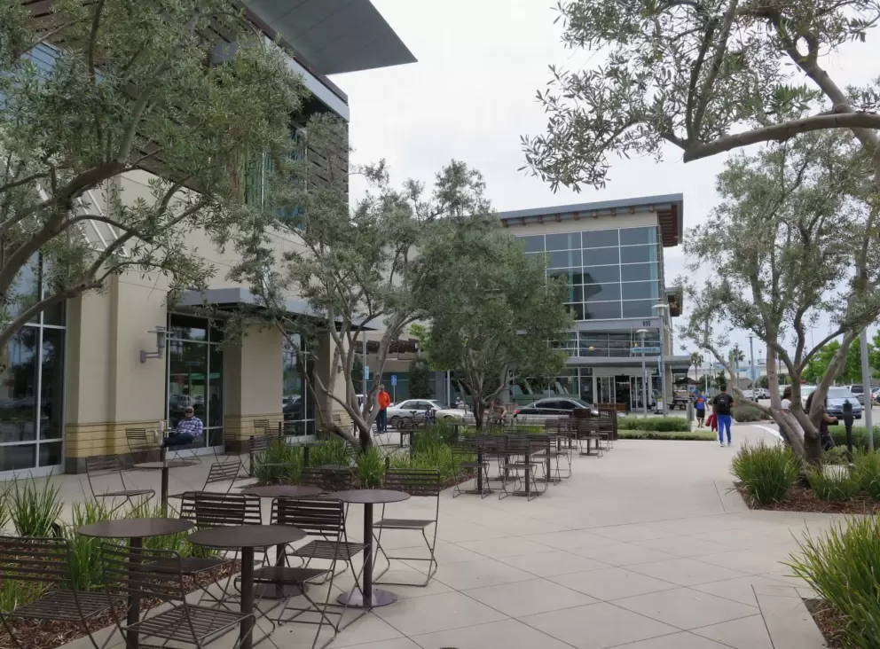 Public spaces with chairs and tables.