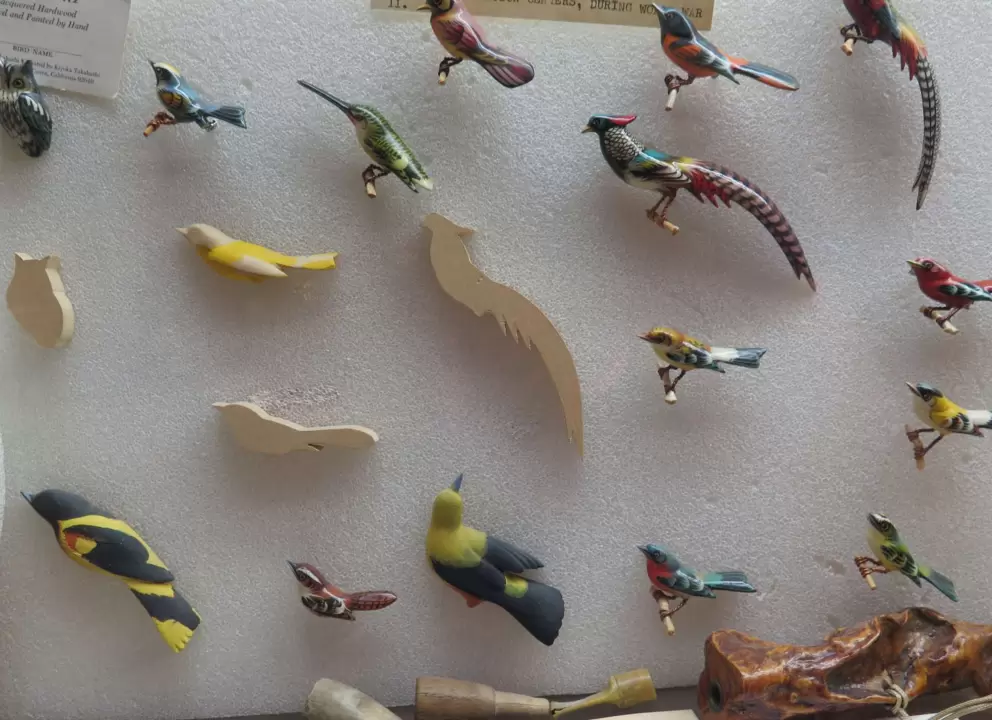 Bird lapel pins, such as were made in the Japanese internment camps. 