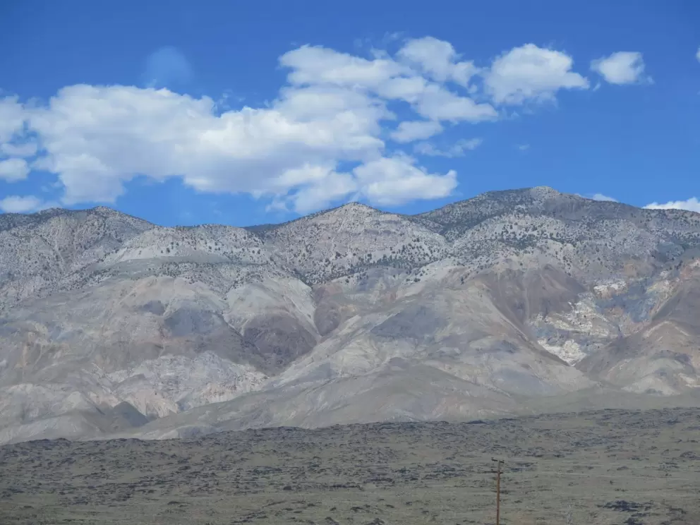 Amazing hills and puffy clouds, as seen from the road 20 minutes north of Lone Pine.