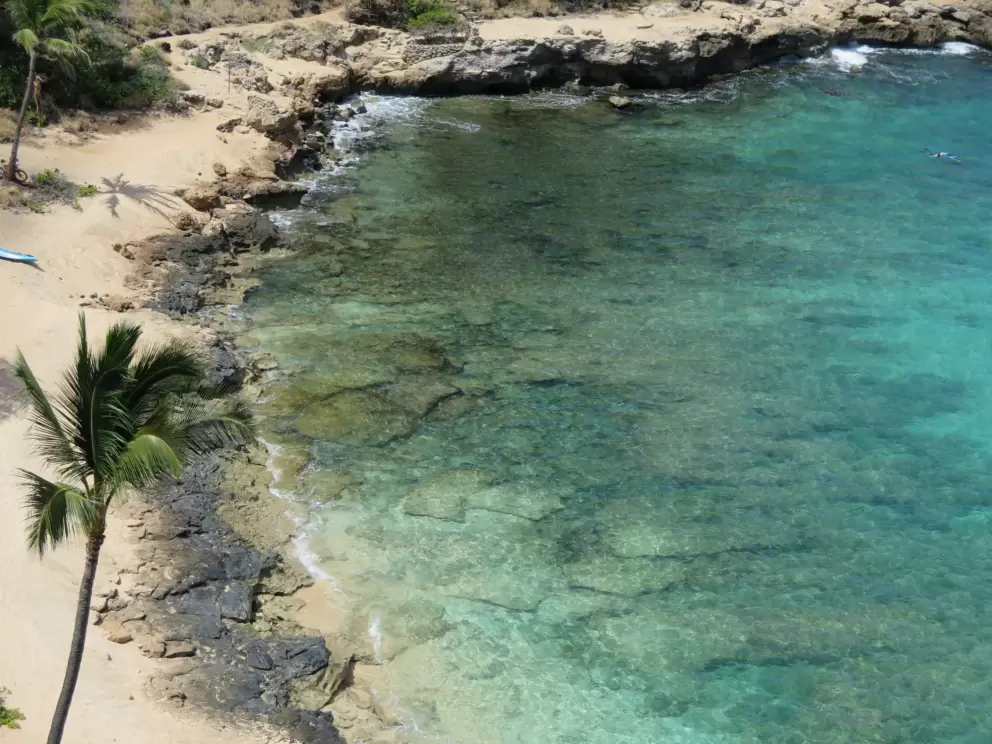The clear water.