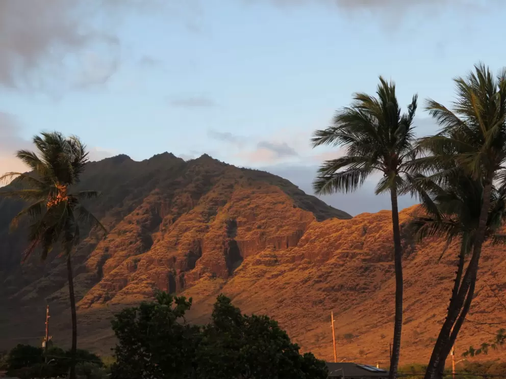 Golden light on the mountains.