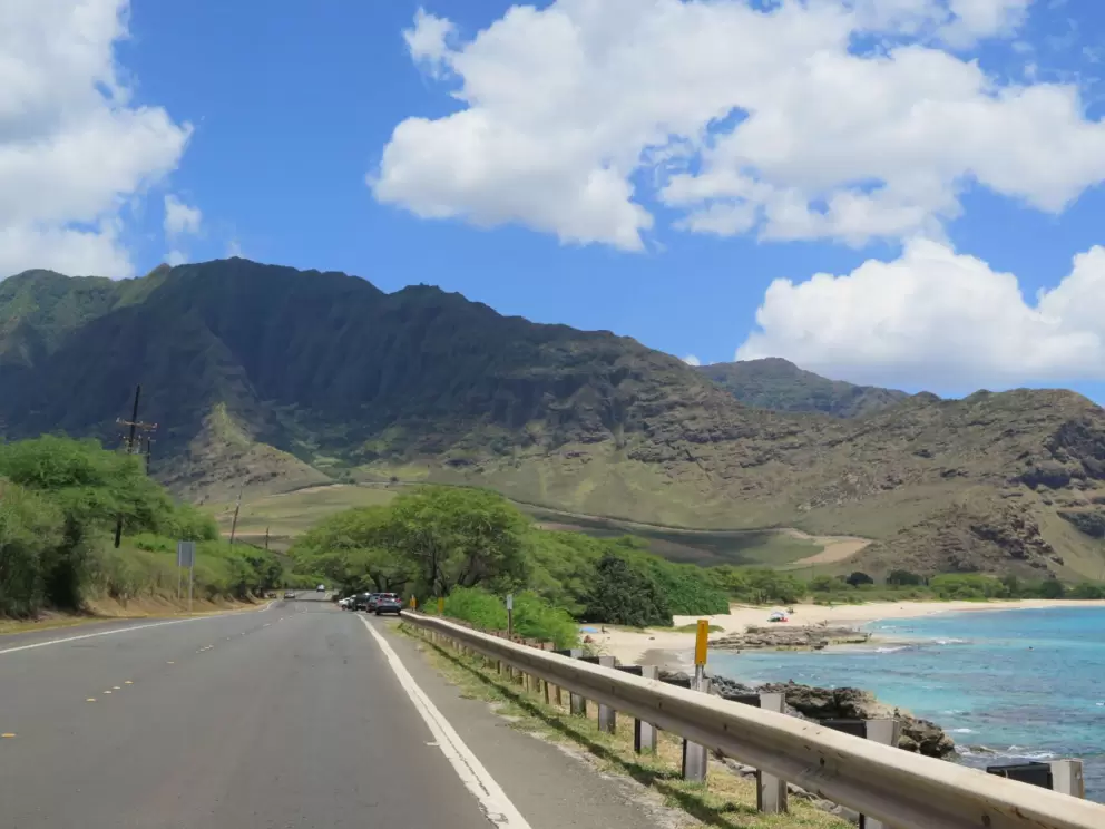 View of the northern end of Makua Beach, from the road.