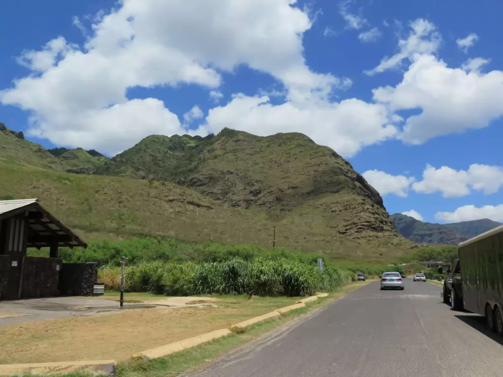 The restroom block and showers are across the road from the beach.