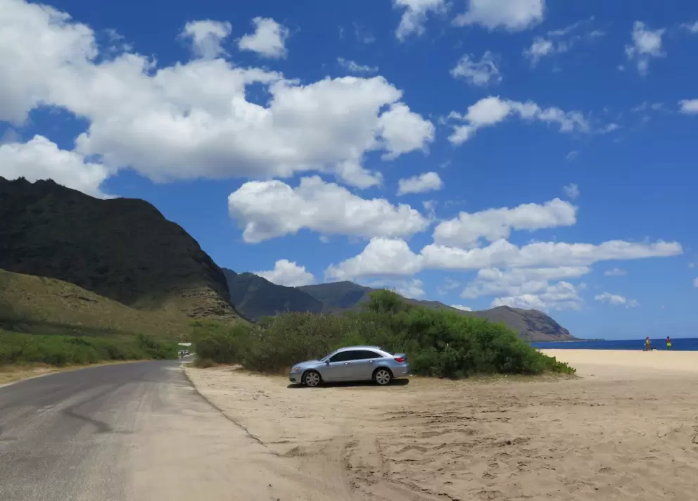 Parking by the sand at Yokohama Bay.