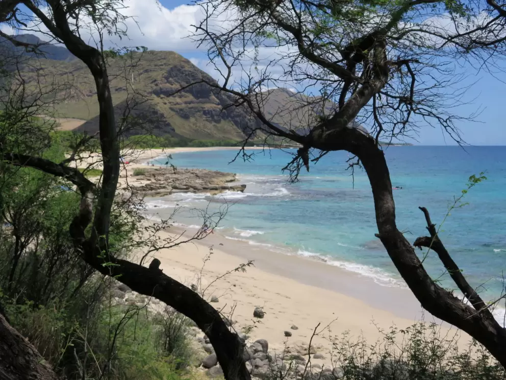 Pretty view of the beach and mountains, from the road.