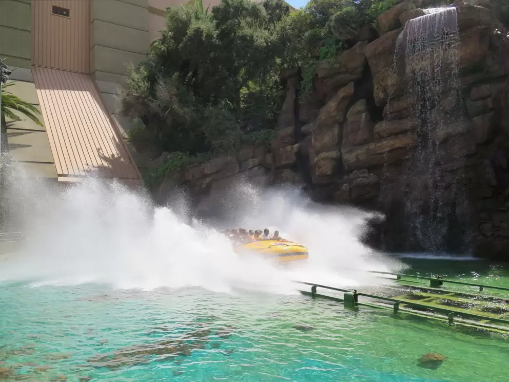 Wet, scary drop at the end of the Jurassic Park ride!