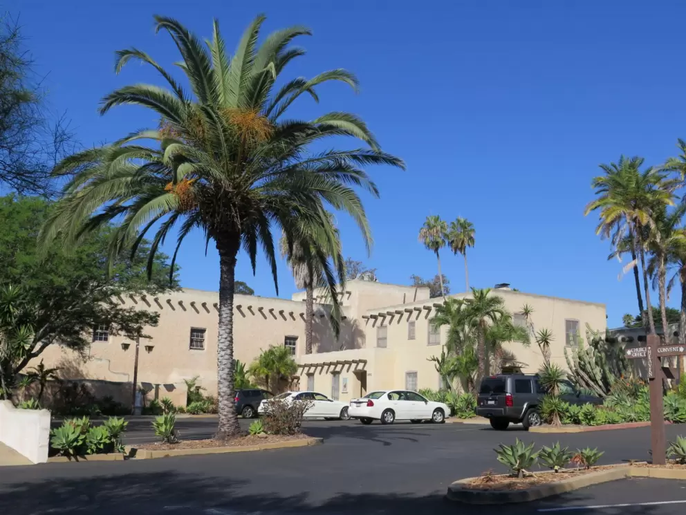 View of the church from the school parking lot.