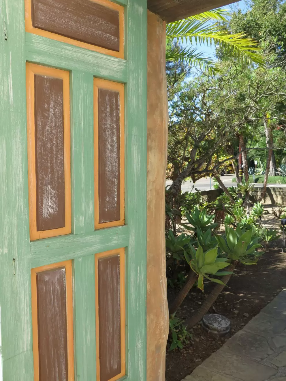 Sea-green door.