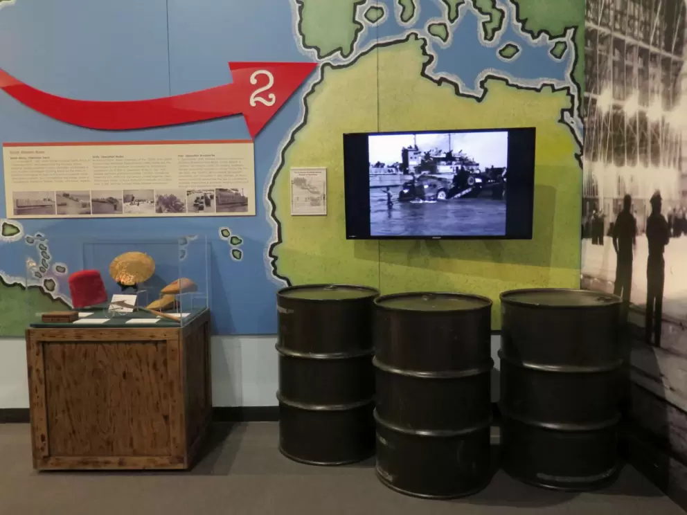 Exhibit about Operation Torch (North Africa), Operation Husky (Sicily), and Operation Avalanche (Italy).