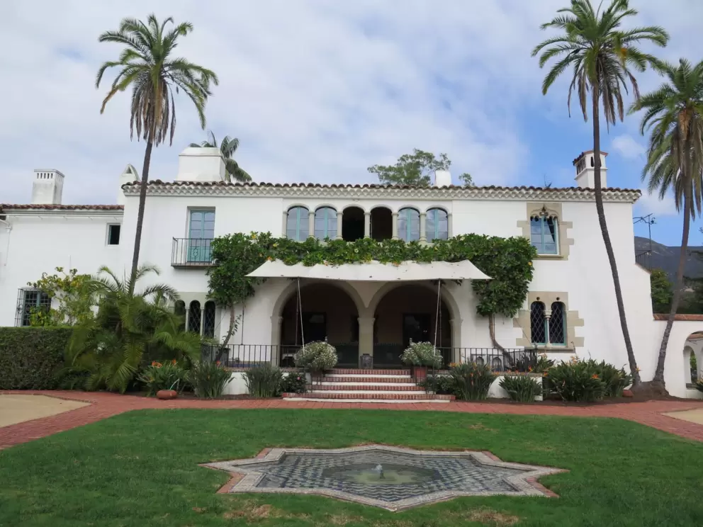 The back of the house, and star fountain.