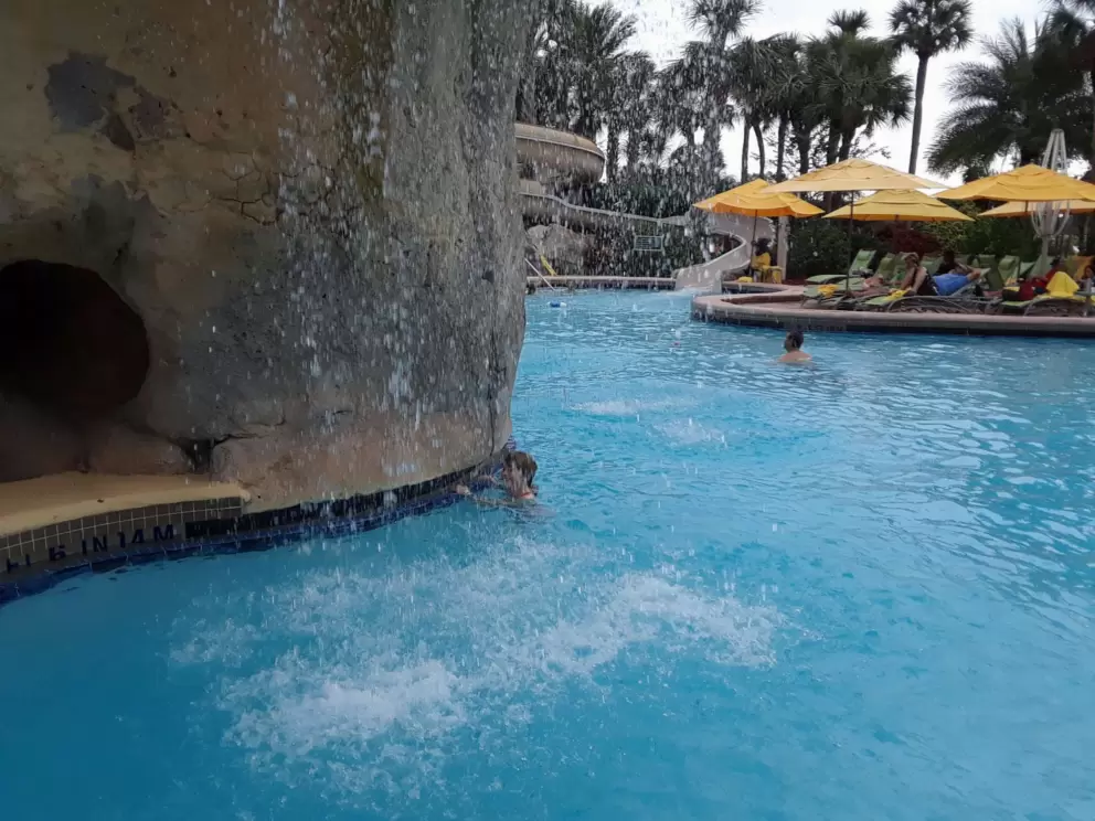 Waterfall, and awesome waterslide in the distance!!