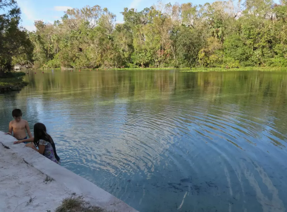 Swimming in the cold water.