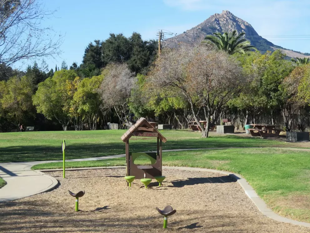 Play house, spinners, and cute mountain.