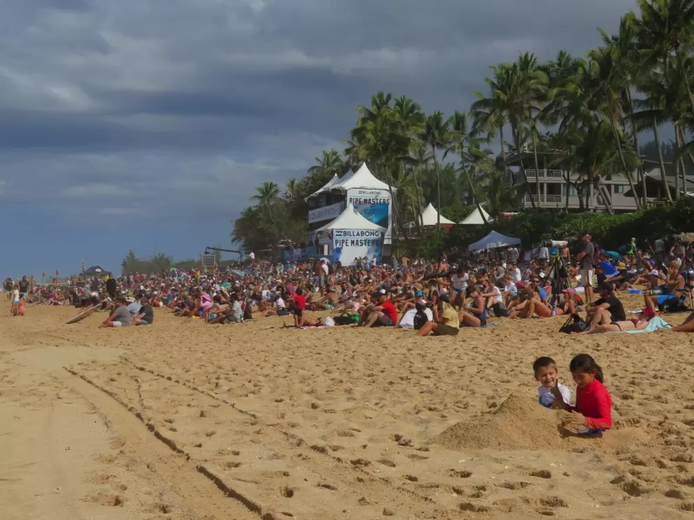 Sandcastle on the beach at the Pipeline Masters surf contest