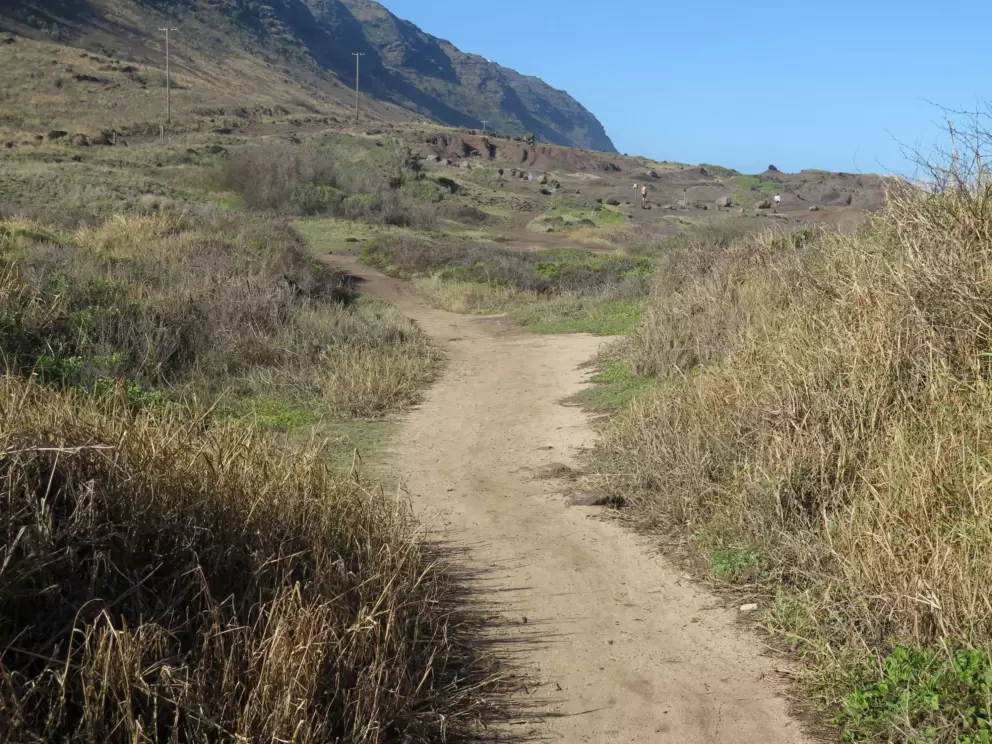 The trail is not shady but has good mountain views.