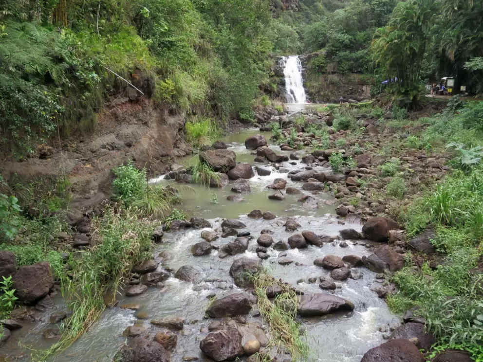 The stream that runs down from the waterfall.