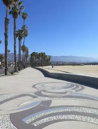 Tile pattern on the sidewalk.