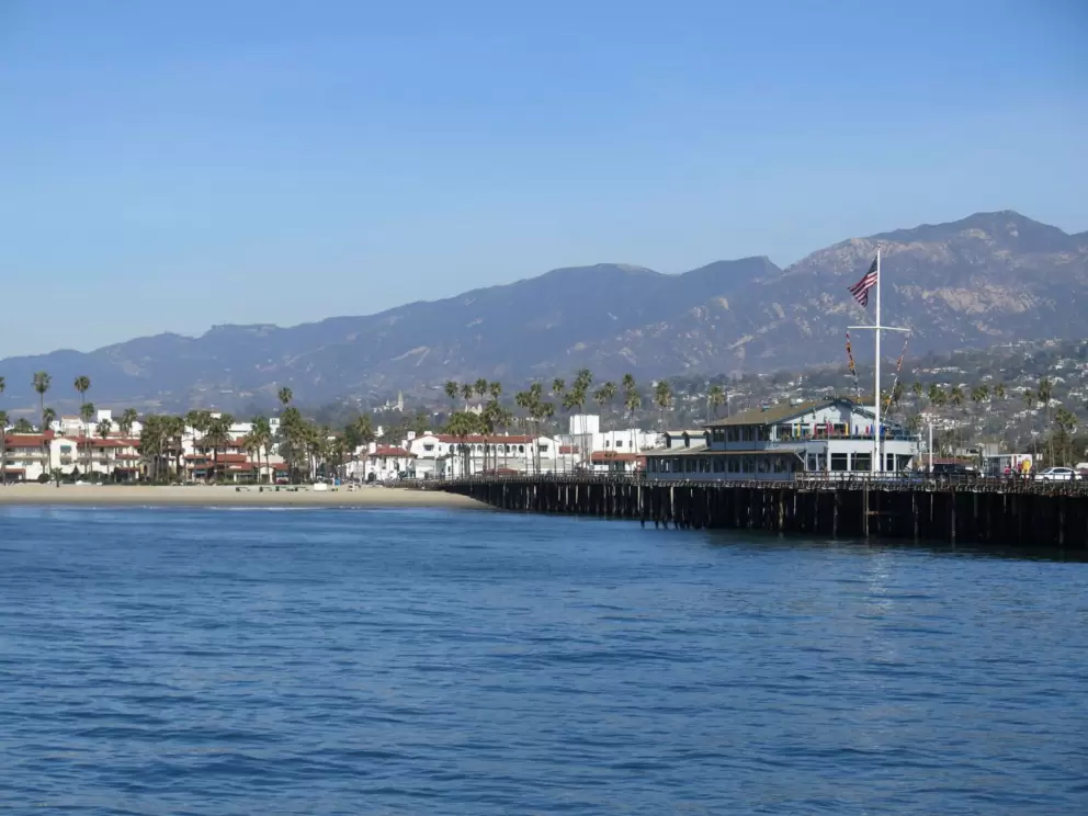 The pier, mountains, and West Beach.