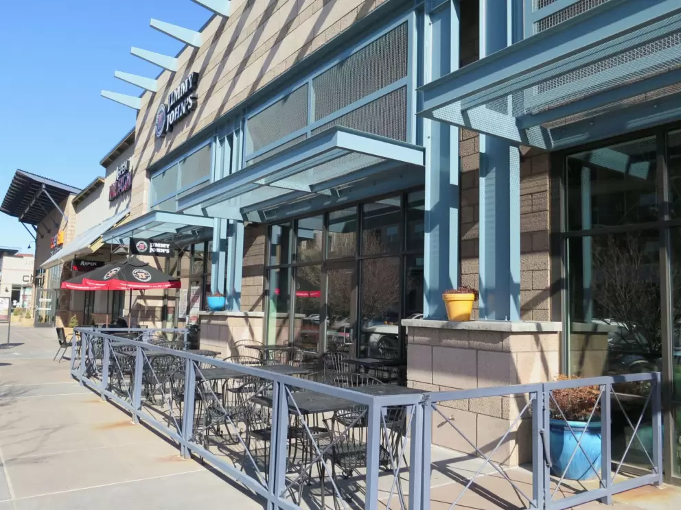 Outdoor seating at Jimmy John's. 