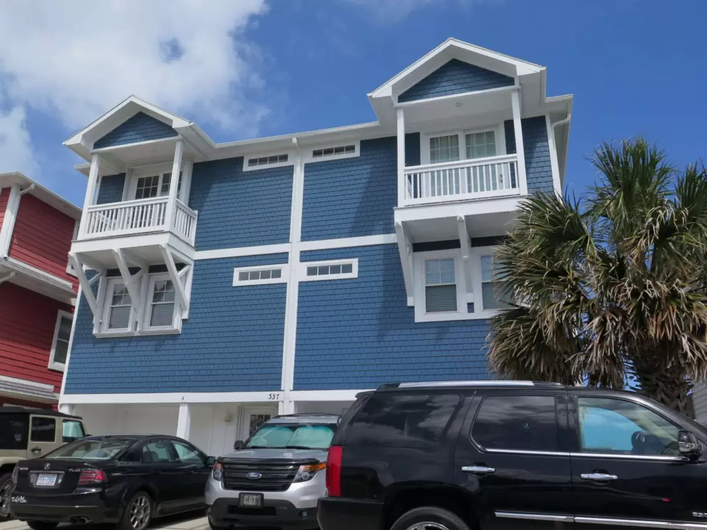 Beach house with cute balconies.
