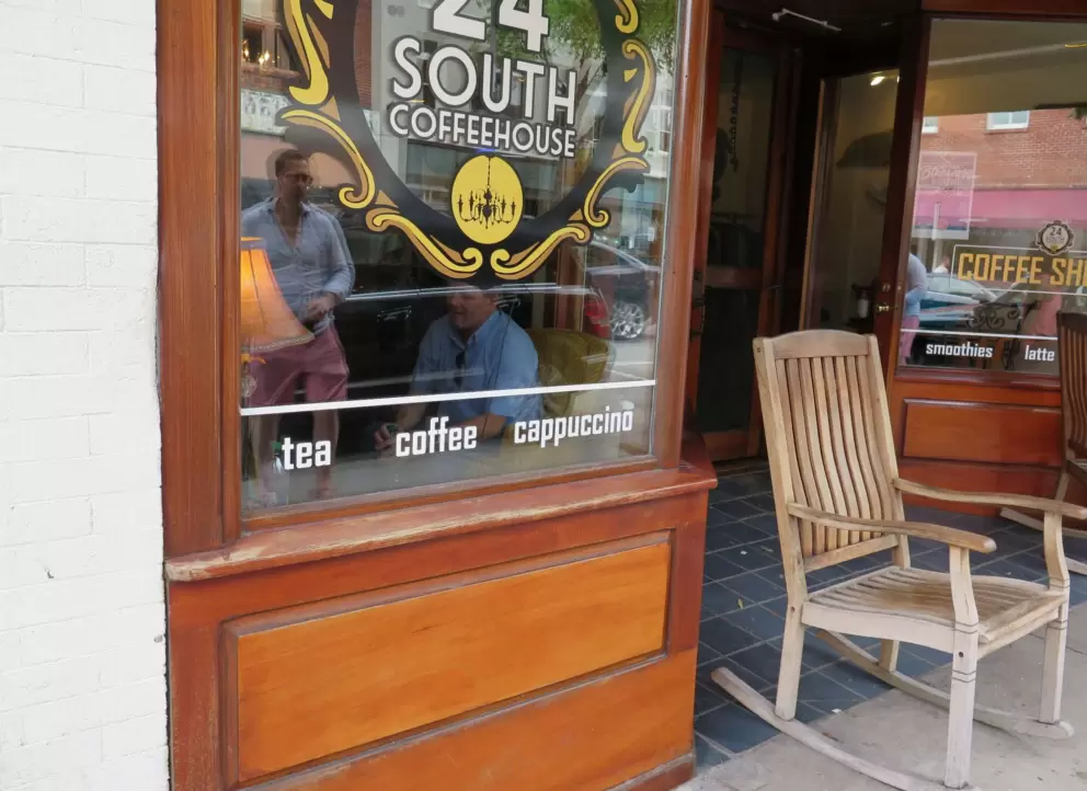 24 South Coffeehouse and wooden rocking chair.