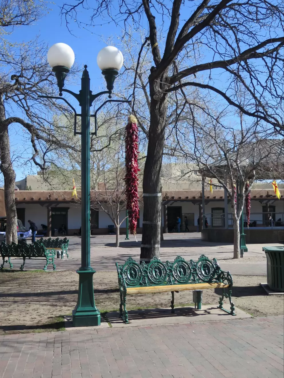 Bench and lamppost in the old square.