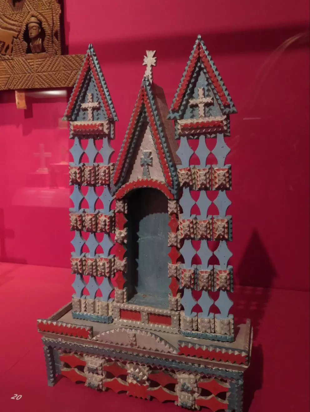 Tramp art polychrome church, at Museum of International Folk Art.