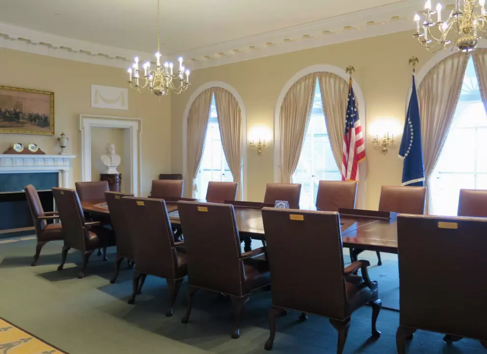 Recreation of the Cabinet Room in the White House, where presidents make tough decisions.