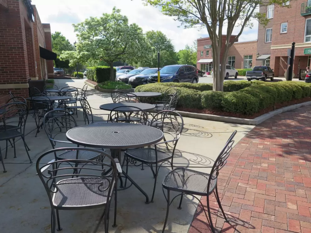 Seating outside Carolina Bakery.