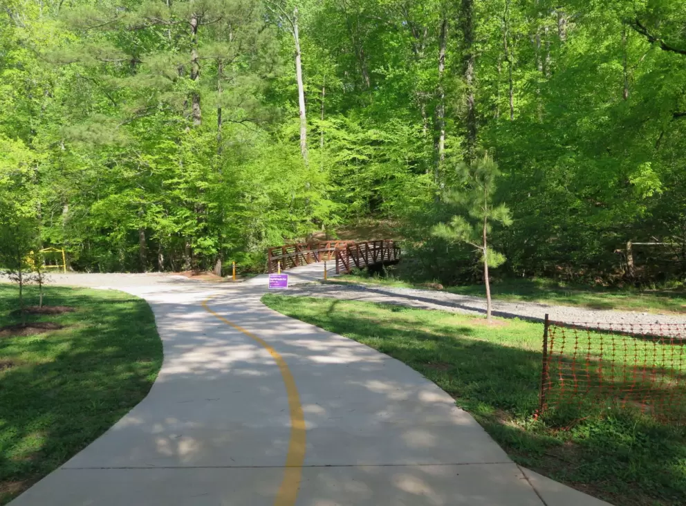 The path that leads to Bolin Creek Greenway, in Umstead Park.