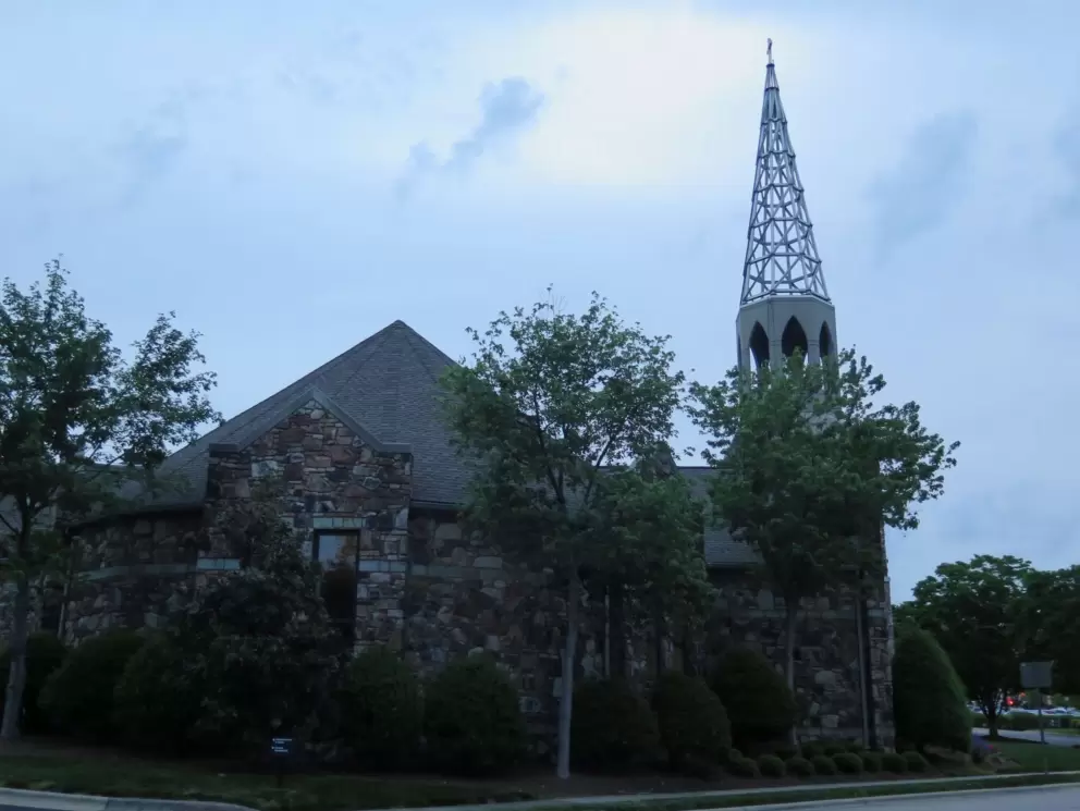 Church and a radiant sky.