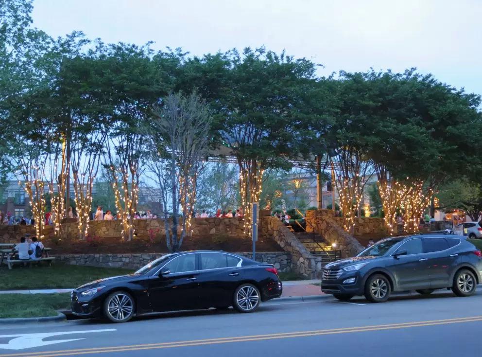 Little lights in the trees at the Green.