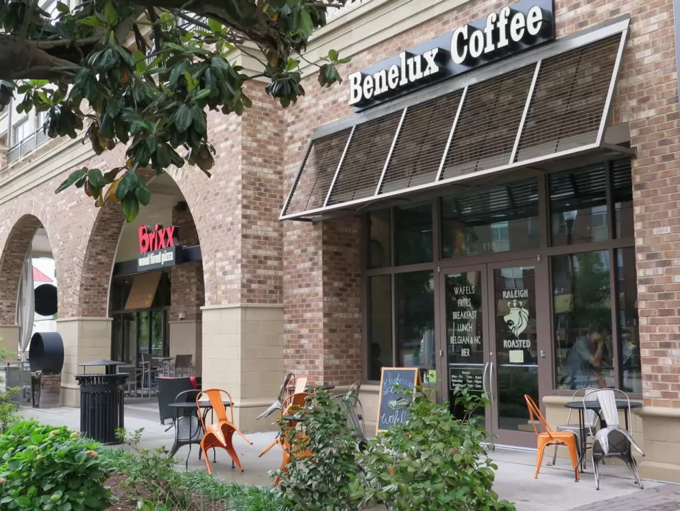 Benelux Coffee, around the corner from the shopping center.