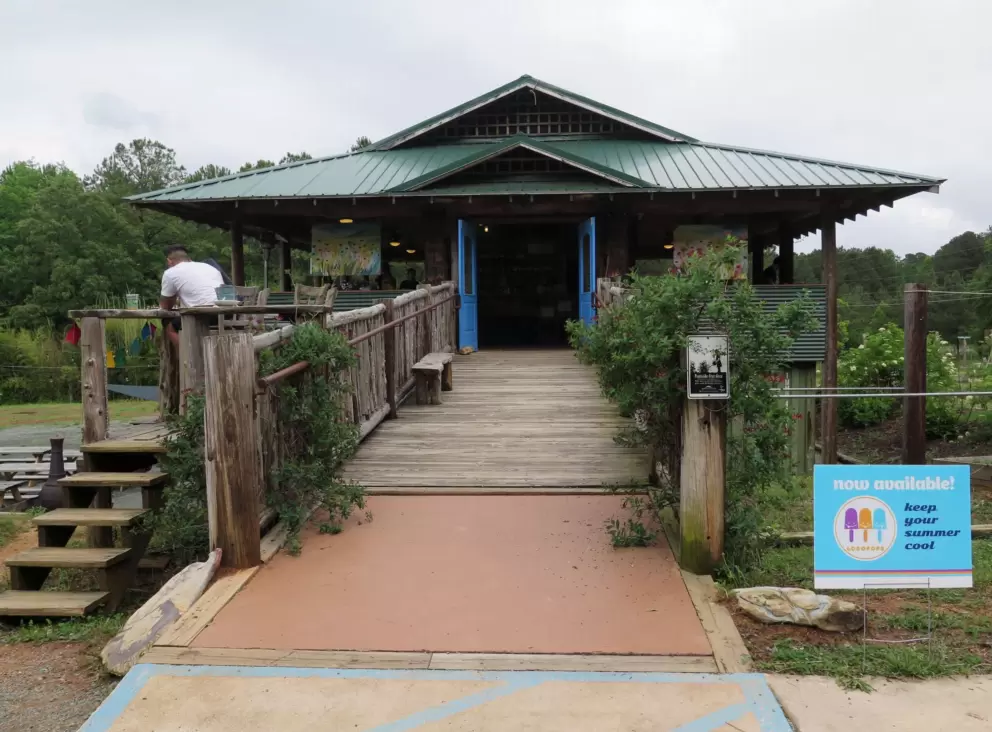 Entering the tea house.