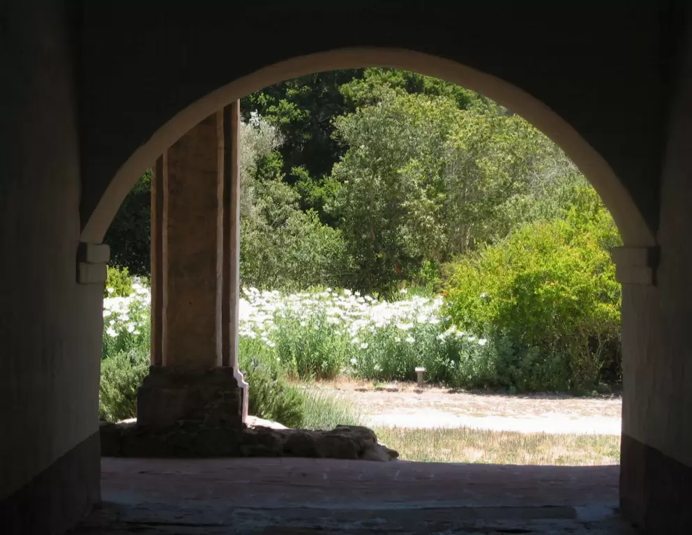 Gardens, through an archway.