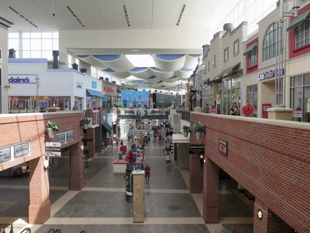 The two storey indoor part of the mall, with Claire's.