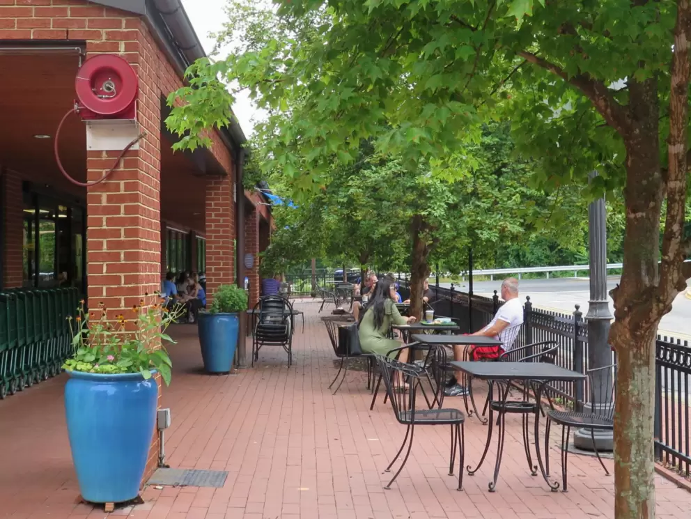 Tables outside Weaver Street Market.