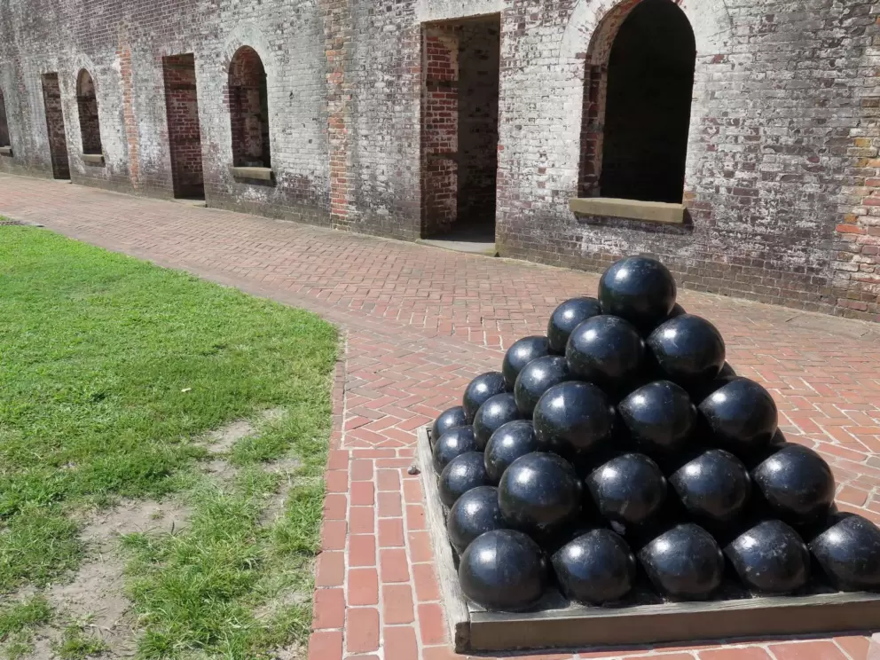 Chunky-looking pyramid of cannon balls. 