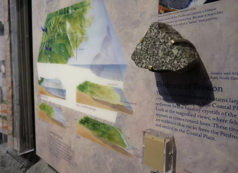 Granite with feldspar and sediments with feldspar.